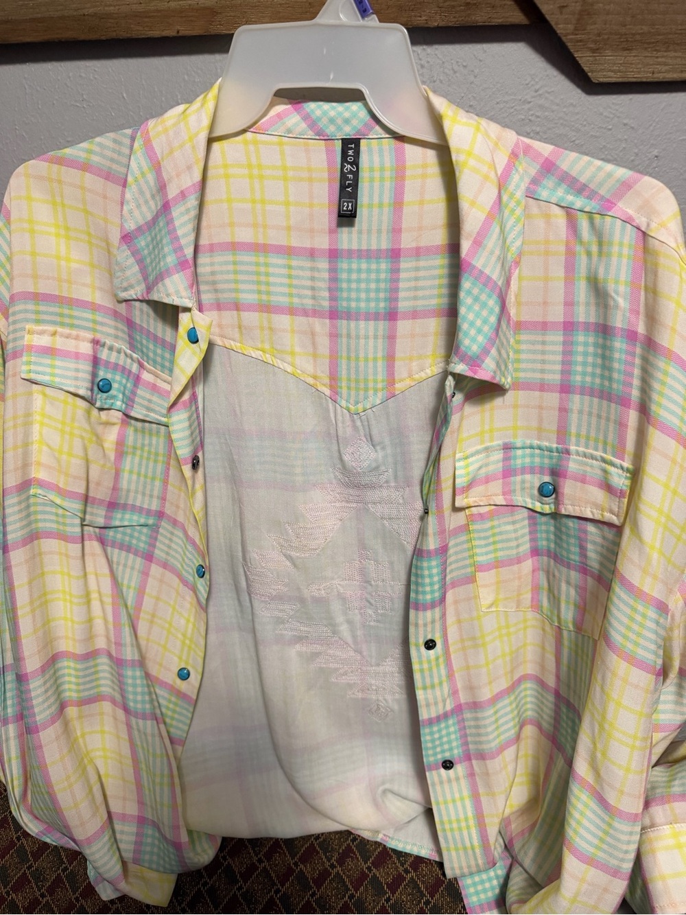 Pastel Plaid Button-Down Shirt - Pastel Multi